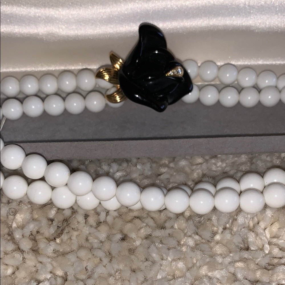 Elegant Black Rose and White Bead Necklace